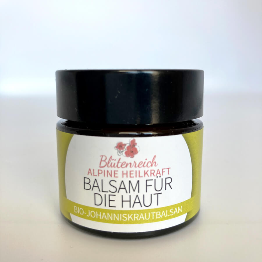 Brauner Glastiegel mit Bio Johanniskrautbalsam Balsam für die Haut